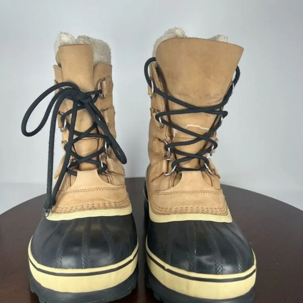 Sorel Caribou Boots‎ Men's 8 Tan Black Nubuck Insulated Lined Shoes NM1000-281